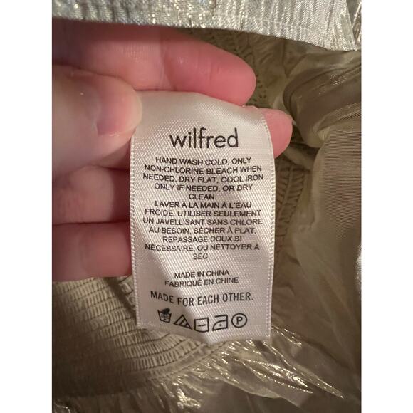 Aritzia Wilfred Smocked Metallic Bodycon Ballad Mini Dress Puff Sleeve Gold SZ M - Picture 9 of 10